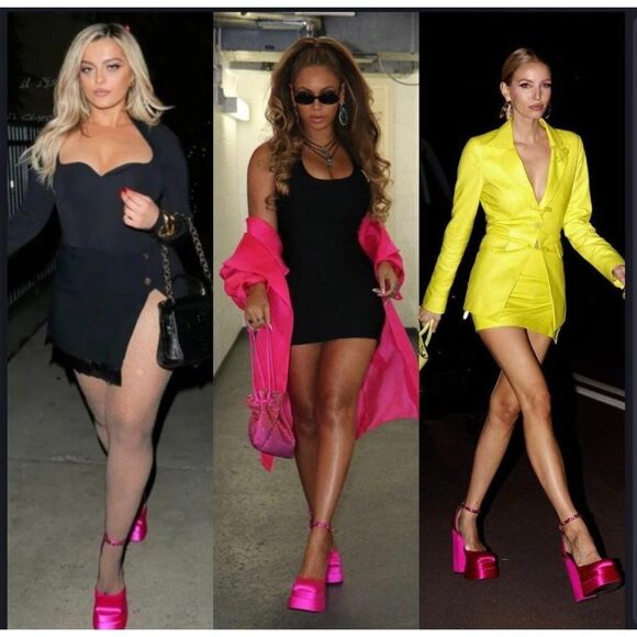 VERSACE Aevitas Fuchsia Crystal-Embellished Platform Block Heel Pumps Si… - Picture 4 of 17